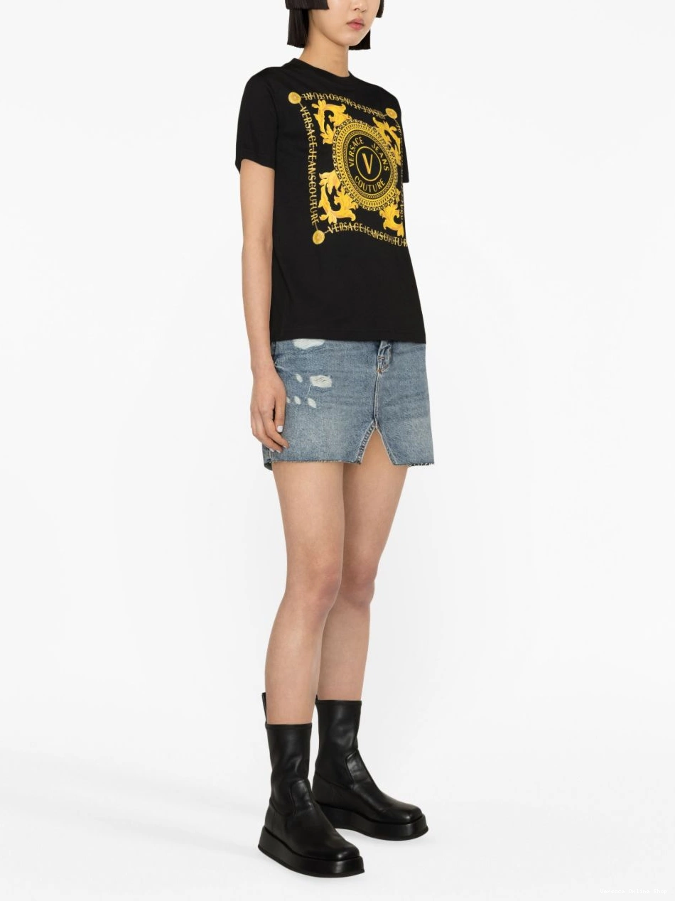 Cheap Logo Couture Women Versace Couture-print T-shirt Jeans 0627